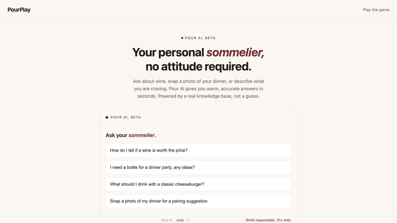 Pour AI wine assistant website
