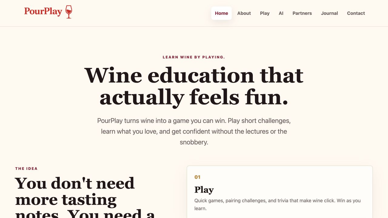 PourPlay wine education website homepage